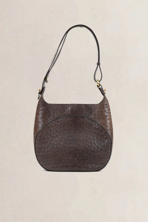 Delvaux Brown Souverain Ostrich Crossbody Bag