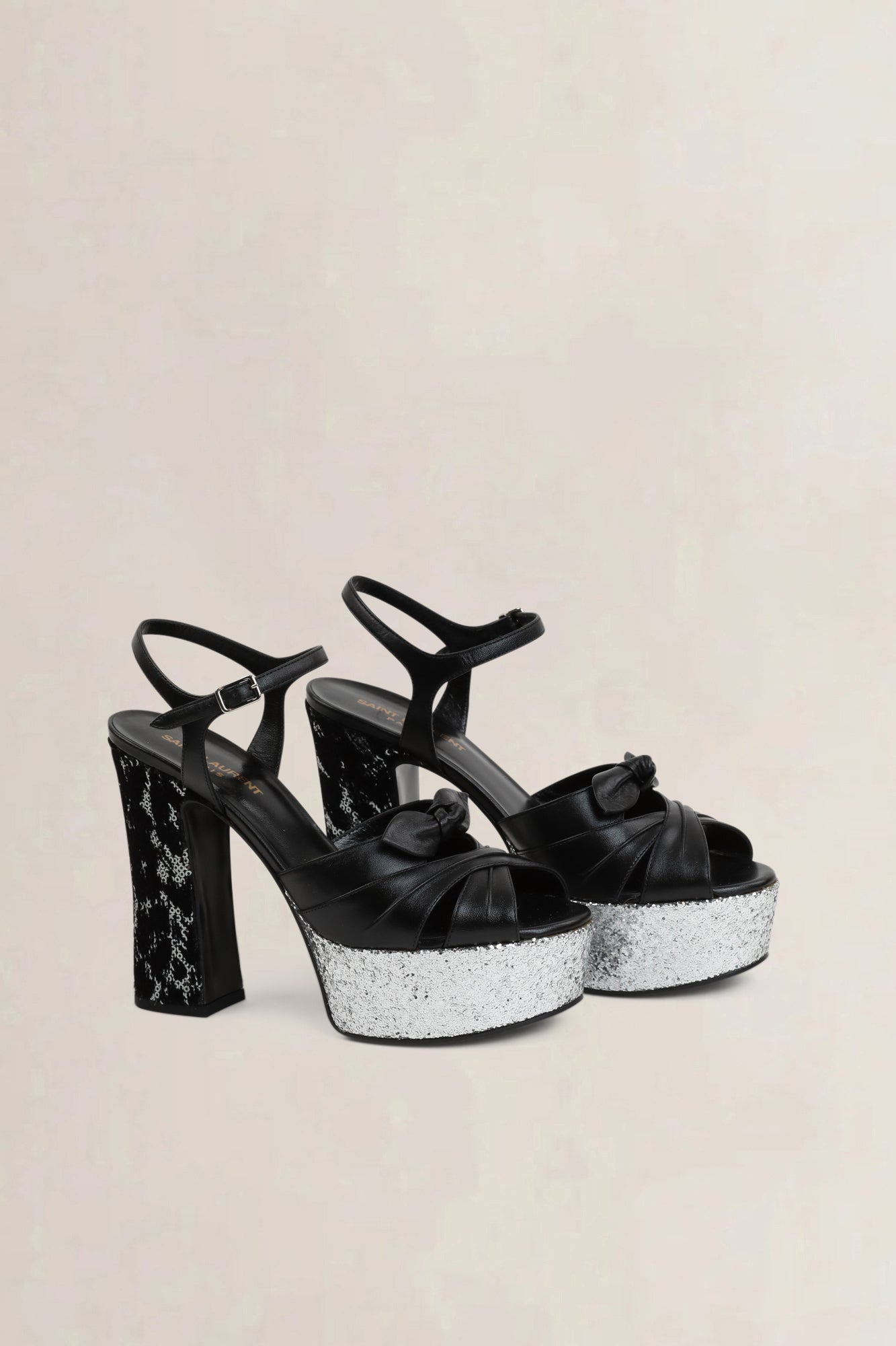 Saint Laurent Black/Silver Bianca Platform Sandals