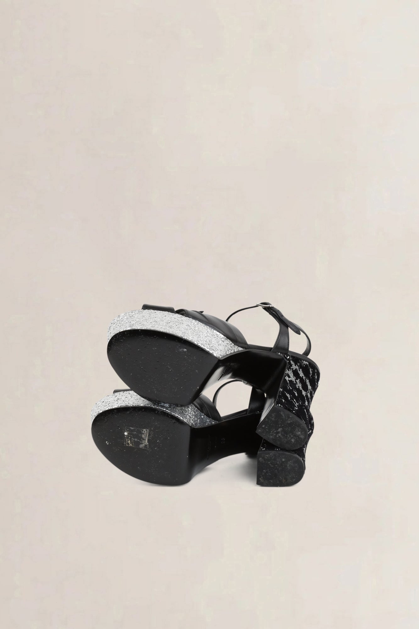 Saint Laurent Black/Silver Bianca Platform Sandals