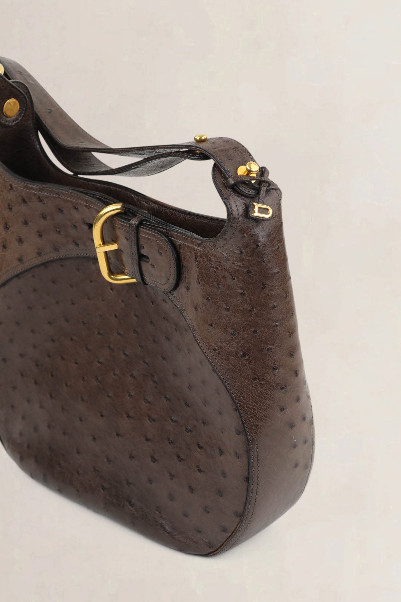 Delvaux Brown Souverain Ostrich Crossbody Bag