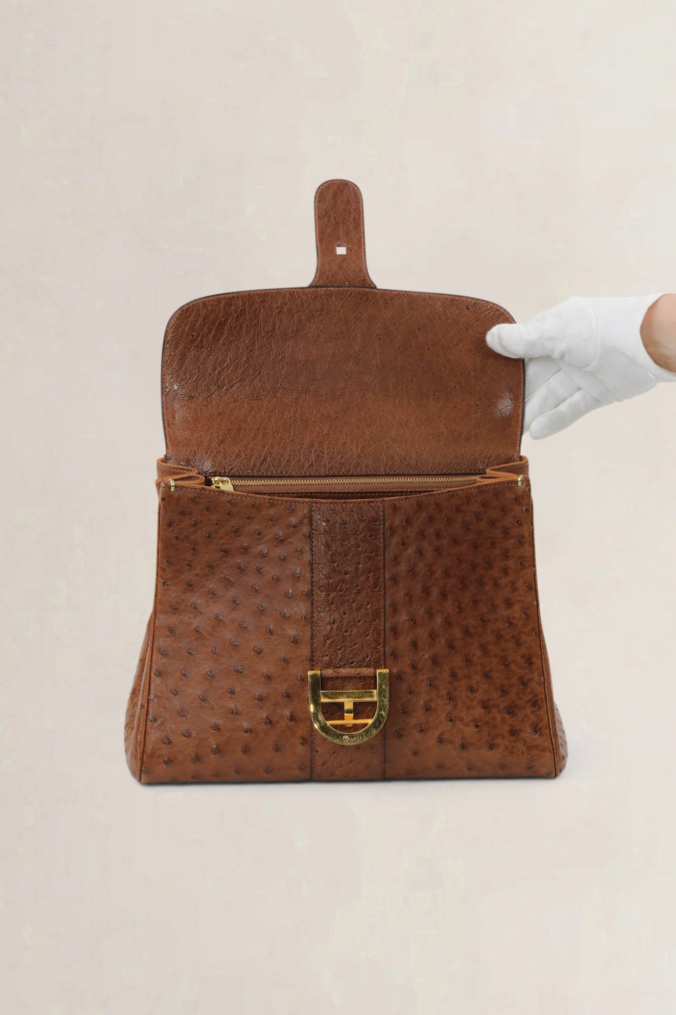 Delvaux Brillant Cognac MM Ostrich Crossbody Bag