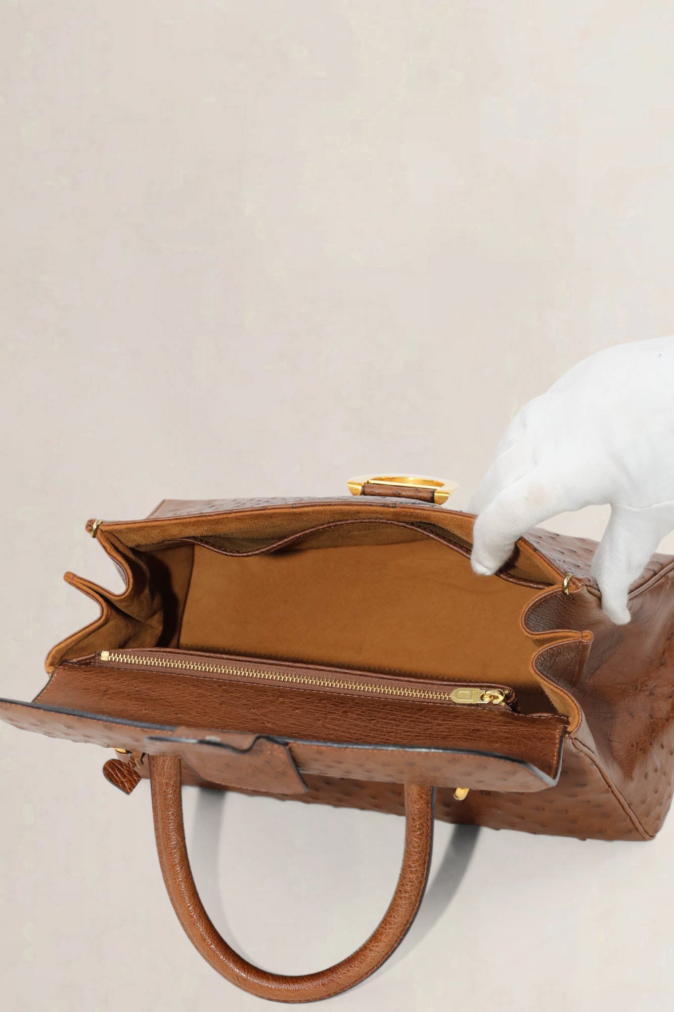 Delvaux Brillant Cognac MM Ostrich Crossbody Bag