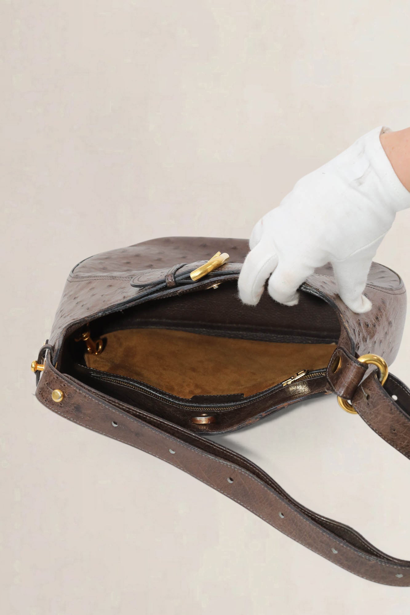 Delvaux Brown Souverain Ostrich Crossbody Bag