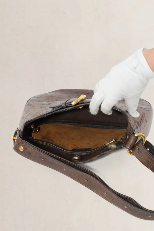 Delvaux Brown Souverain Ostrich Crossbody Bag