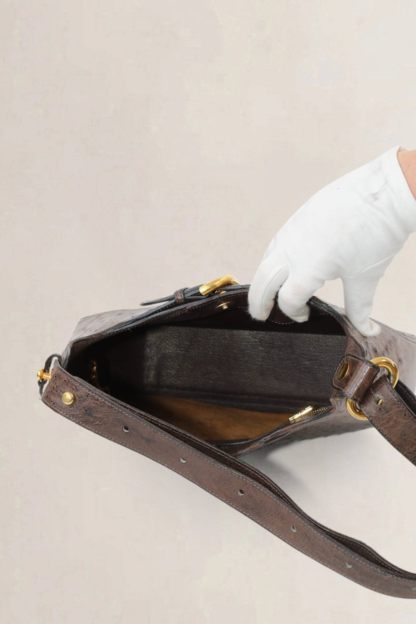 Delvaux Brown Souverain Ostrich Crossbody Bag