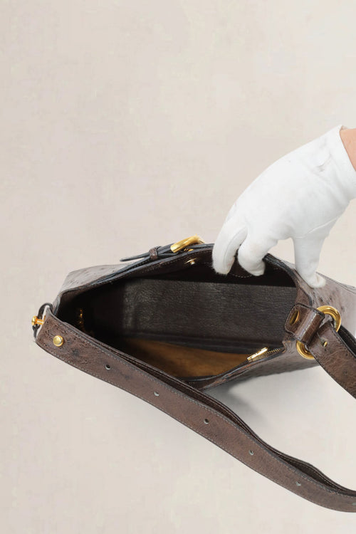 Delvaux Brown Souverain Ostrich Crossbody Bag