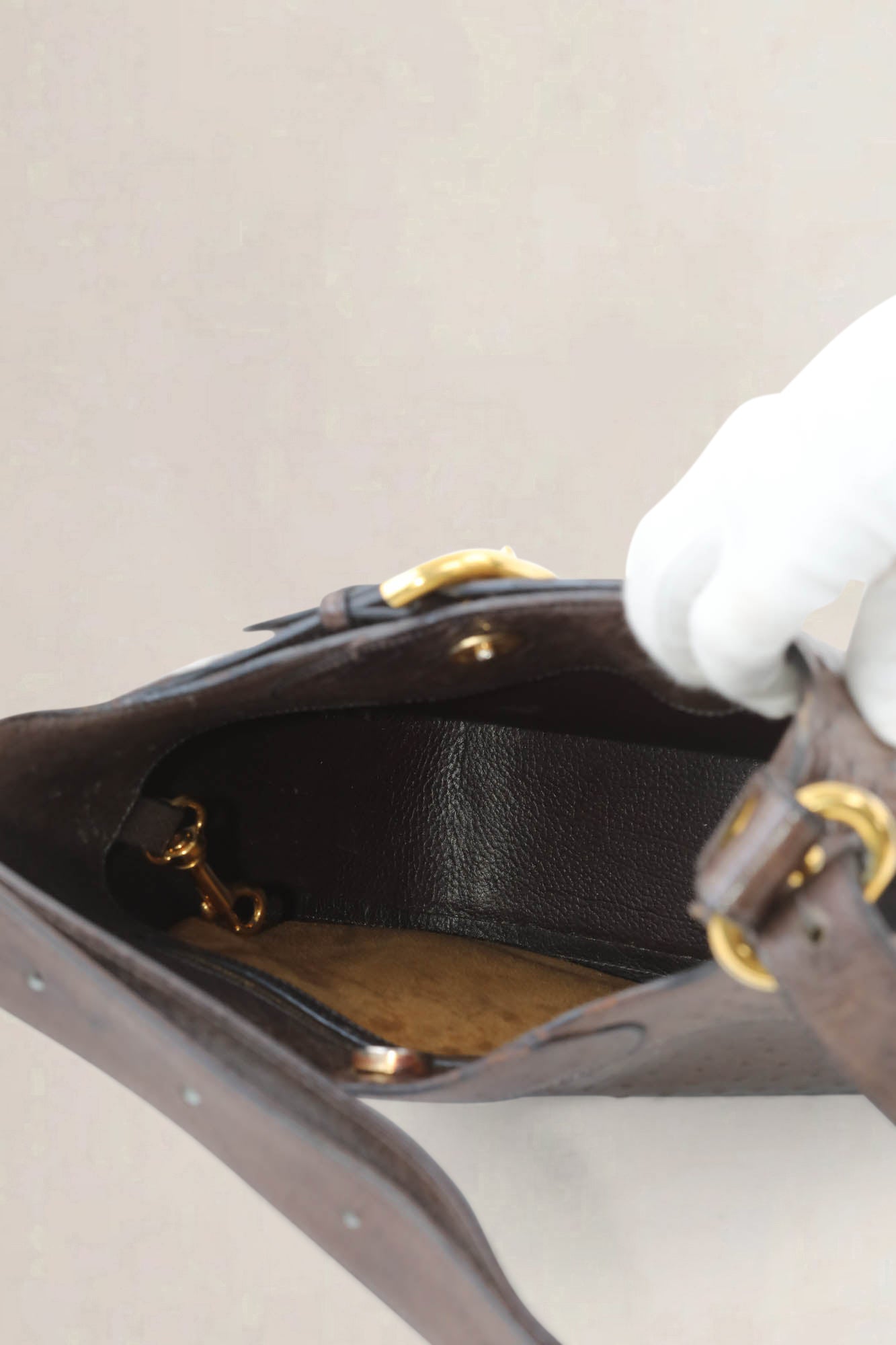 Delvaux Brown Souverain Ostrich Crossbody Bag