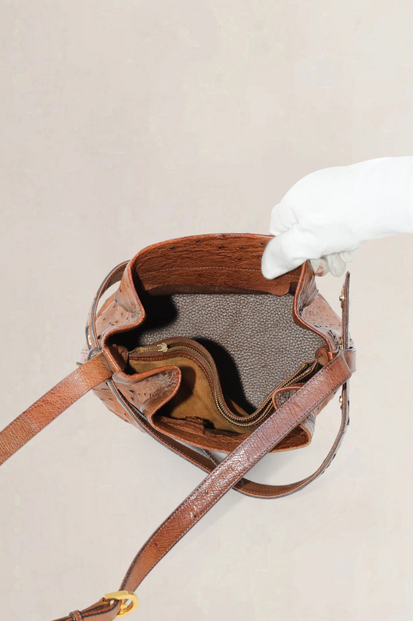 Delvaux Cognac Calicot Ostrich Crossbody Bag