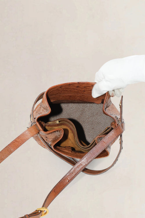 Delvaux Cognac Calicot Ostrich Crossbody Bag