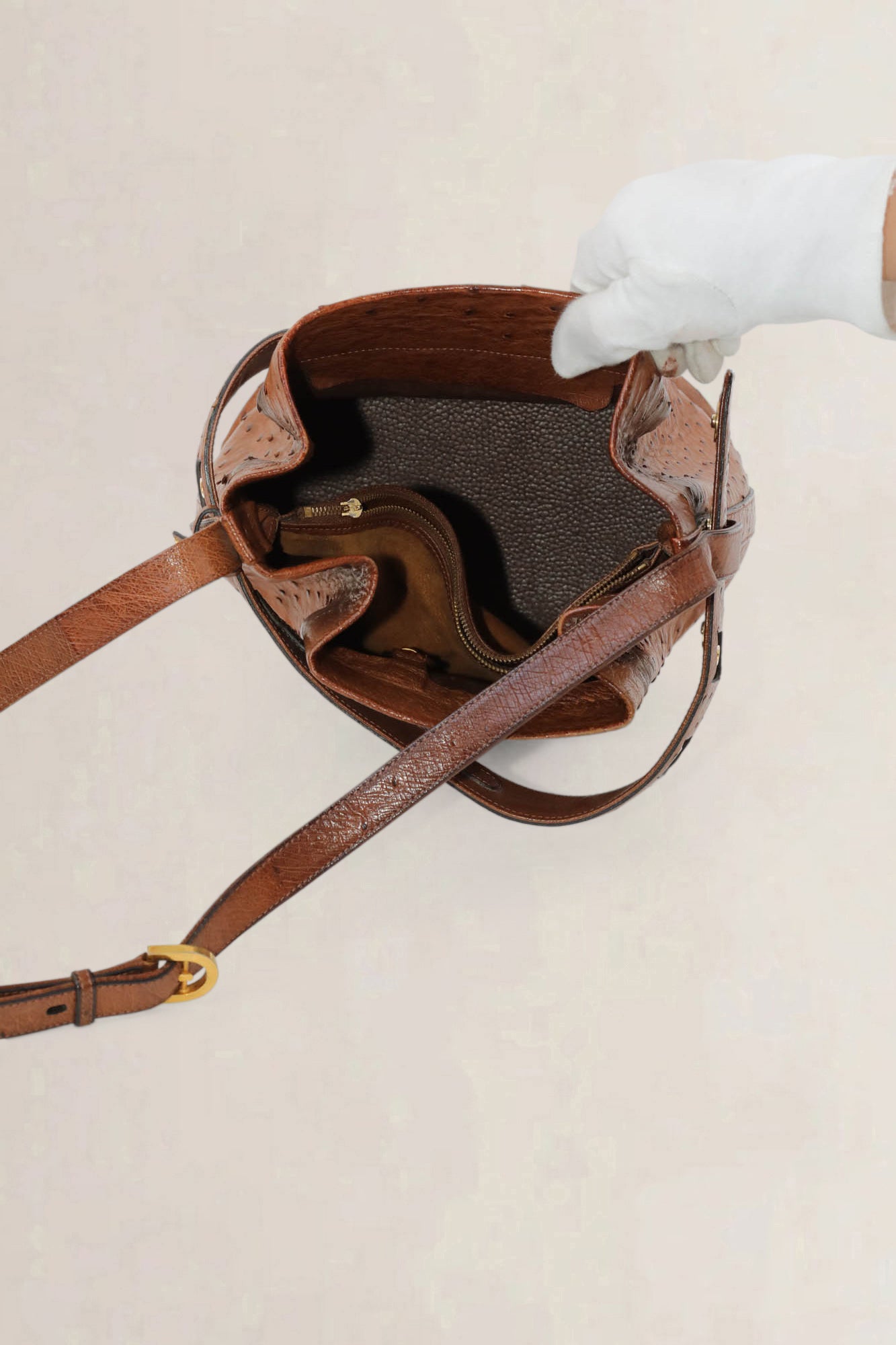 Delvaux Cognac Calicot Ostrich Crossbody Bag