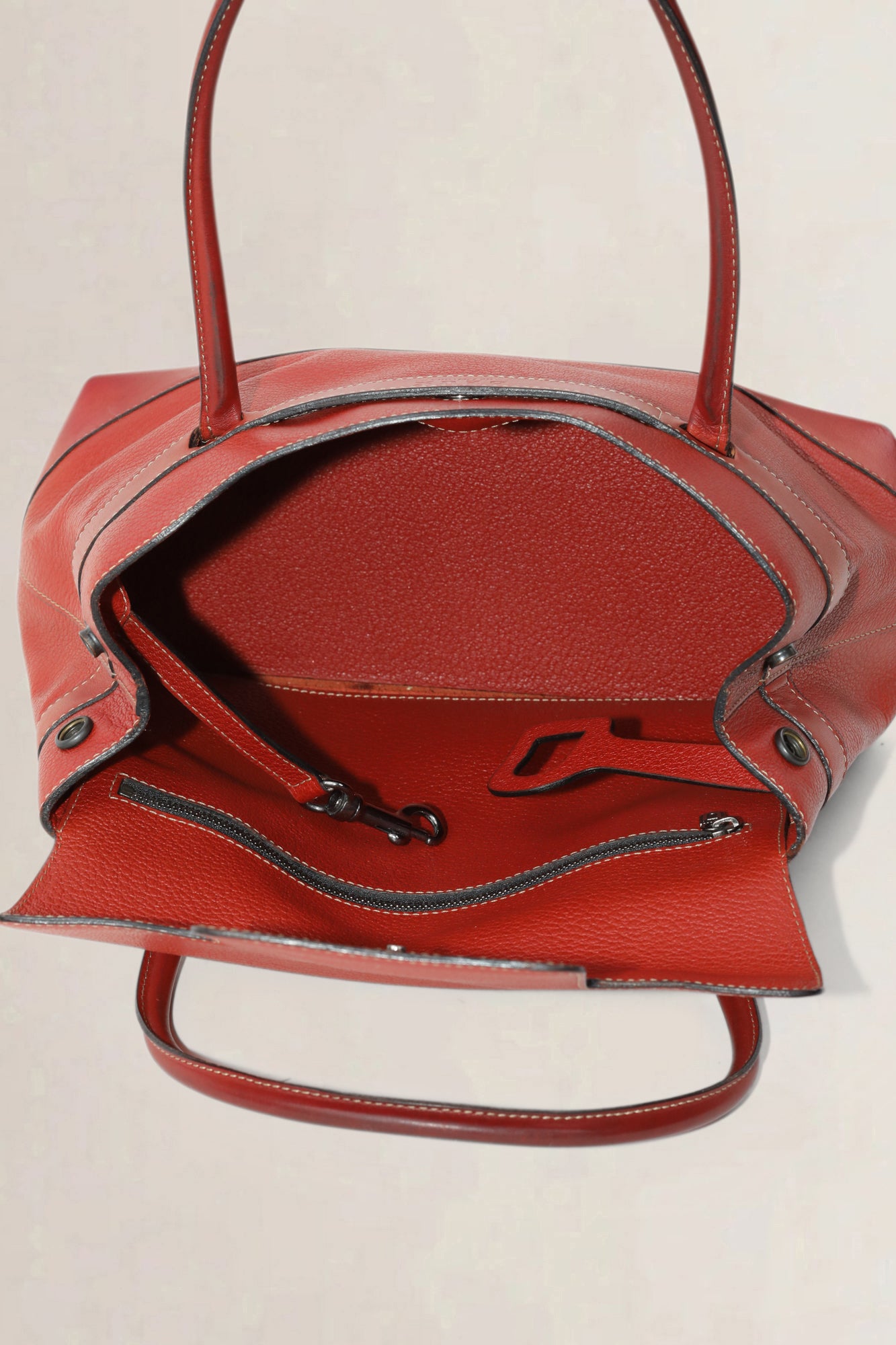 Deux de Delvaux Red Top Handle Bag