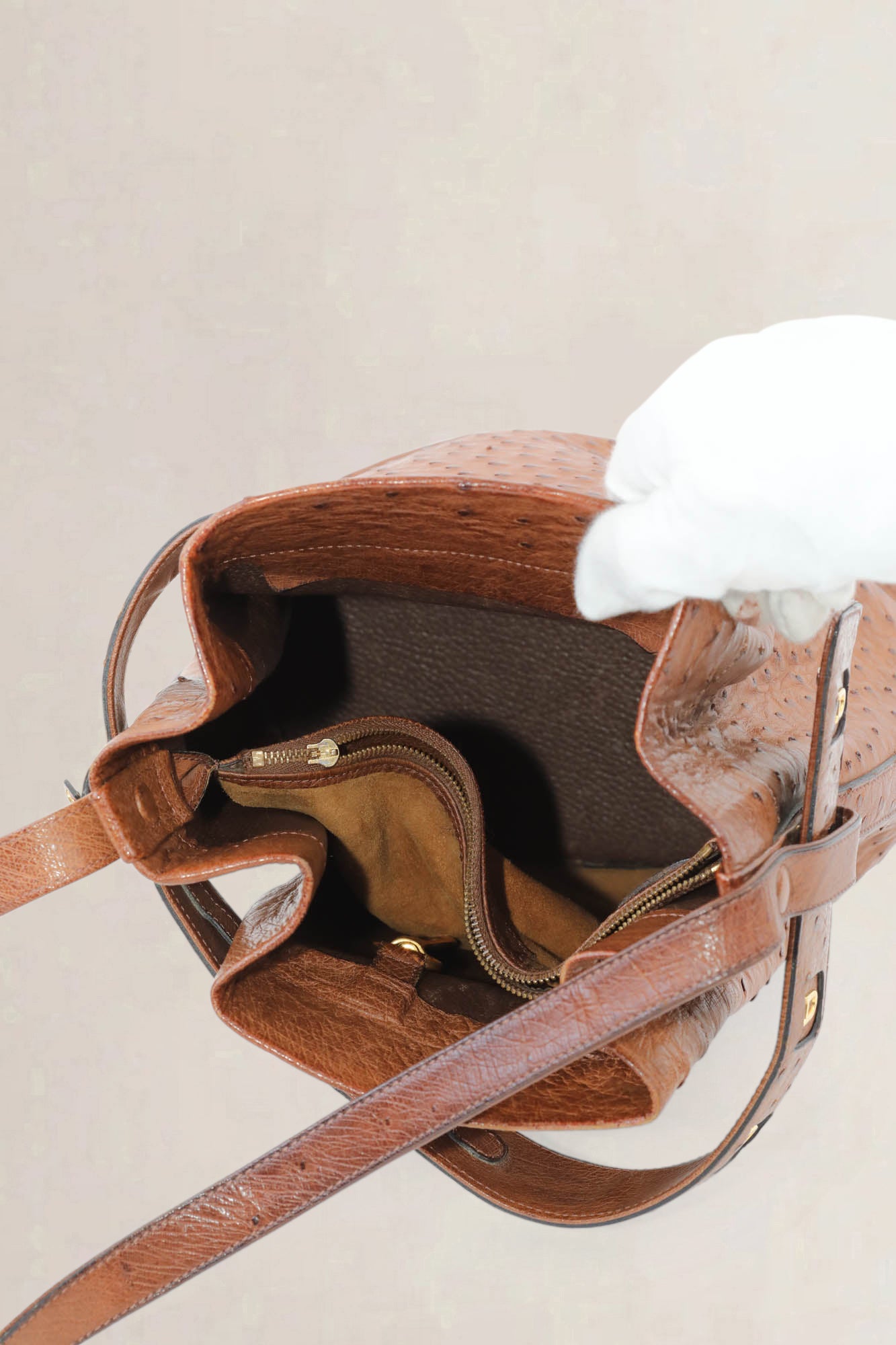 Delvaux Cognac Calicot Ostrich Crossbody Bag