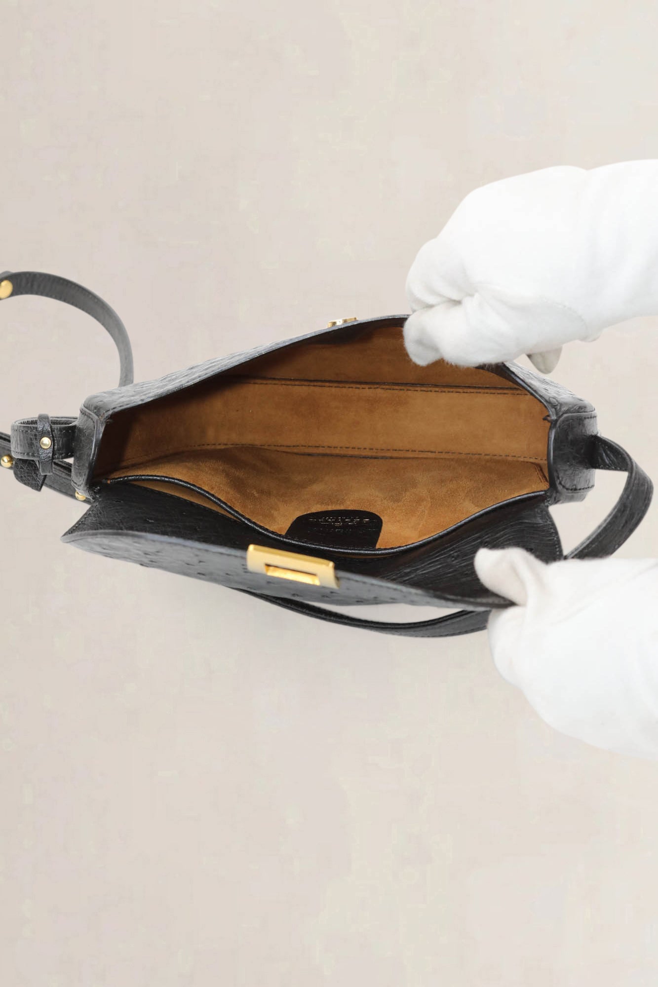 Delvaux Black Amité Ostrich Crossbody Bag