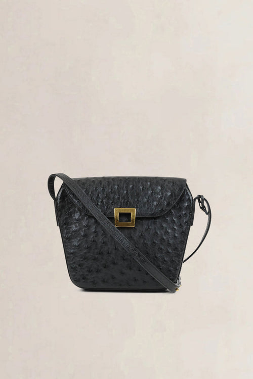 Delvaux Black Amité Ostrich Crossbody Bag