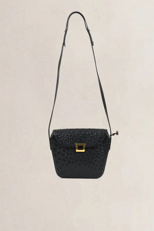 Delvaux Black Amité Ostrich Crossbody Bag