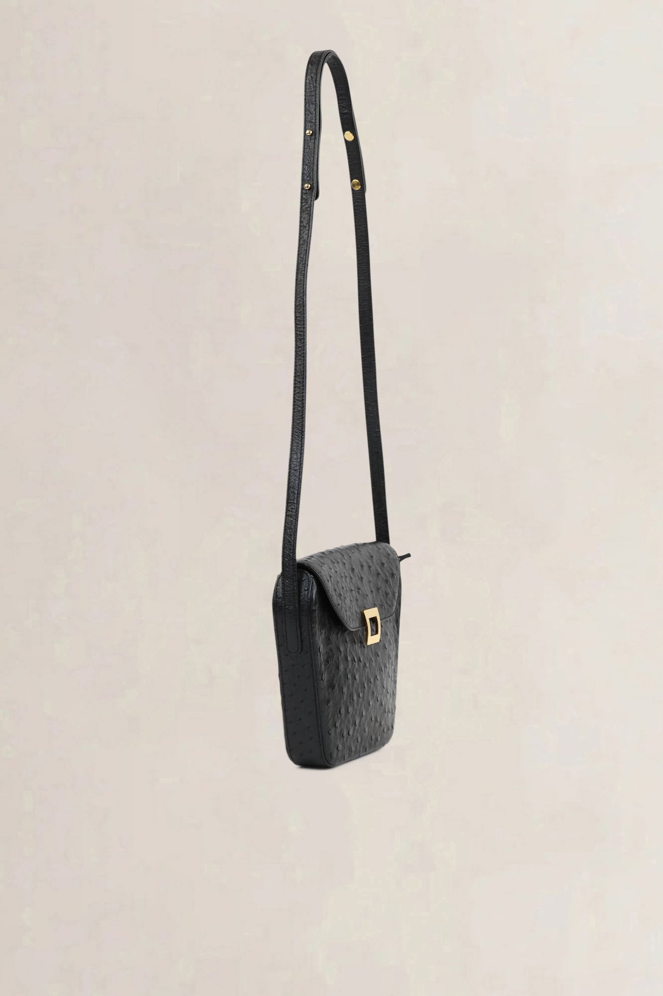 Delvaux Black Amité Ostrich Crossbody Bag