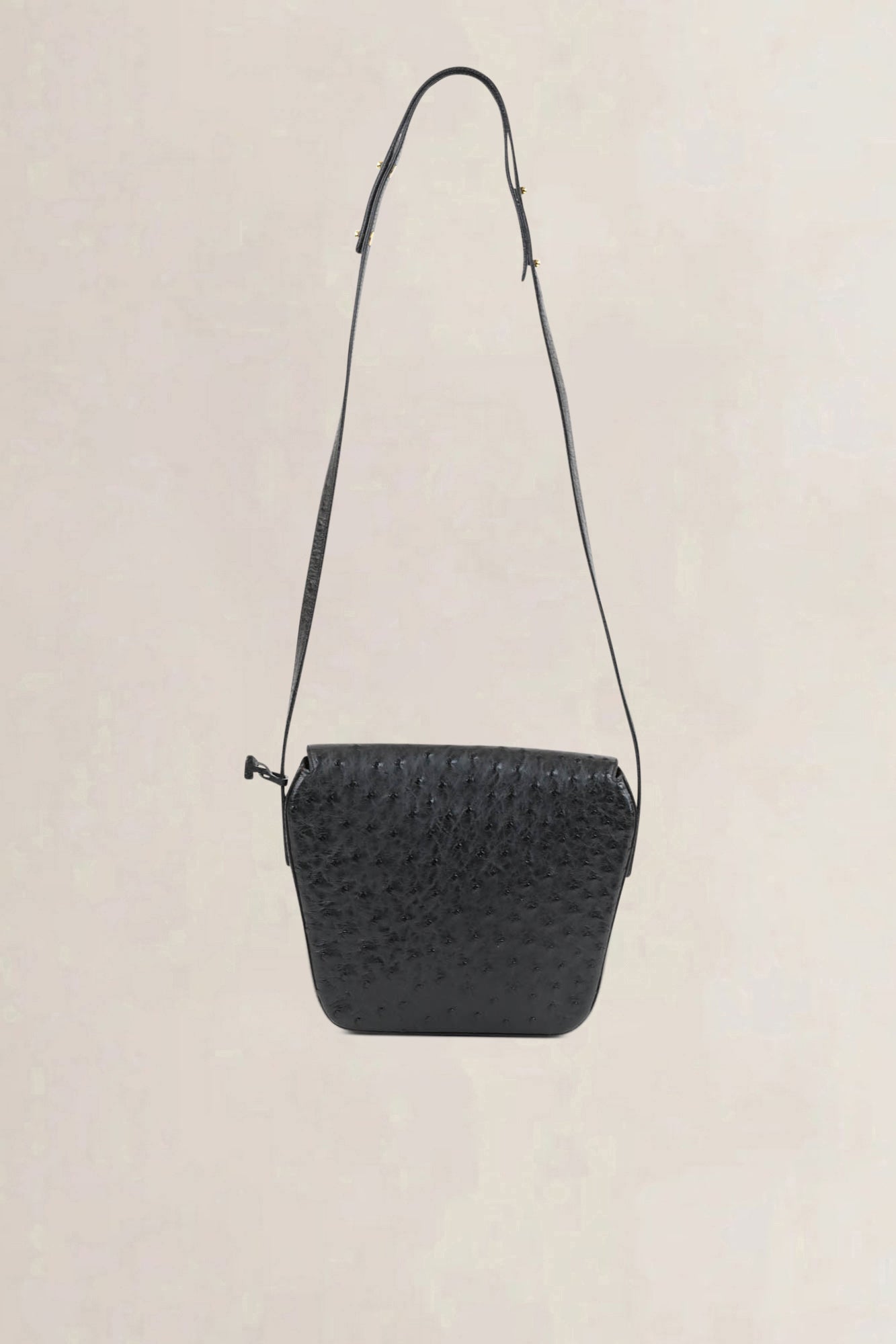 Delvaux Black Amité Ostrich Crossbody Bag