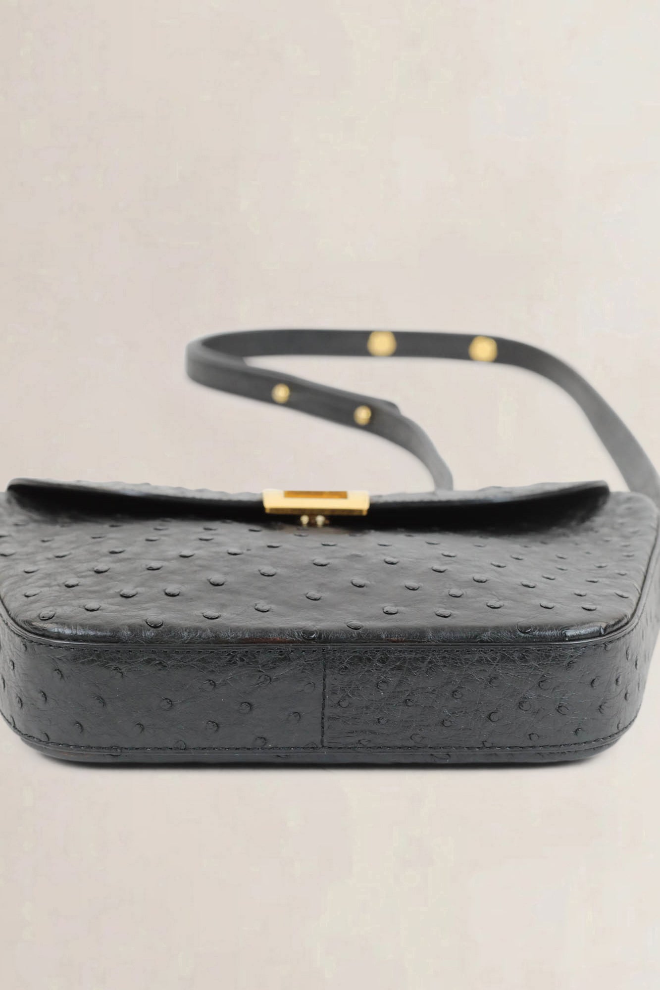 Delvaux Black Amité Ostrich Crossbody Bag