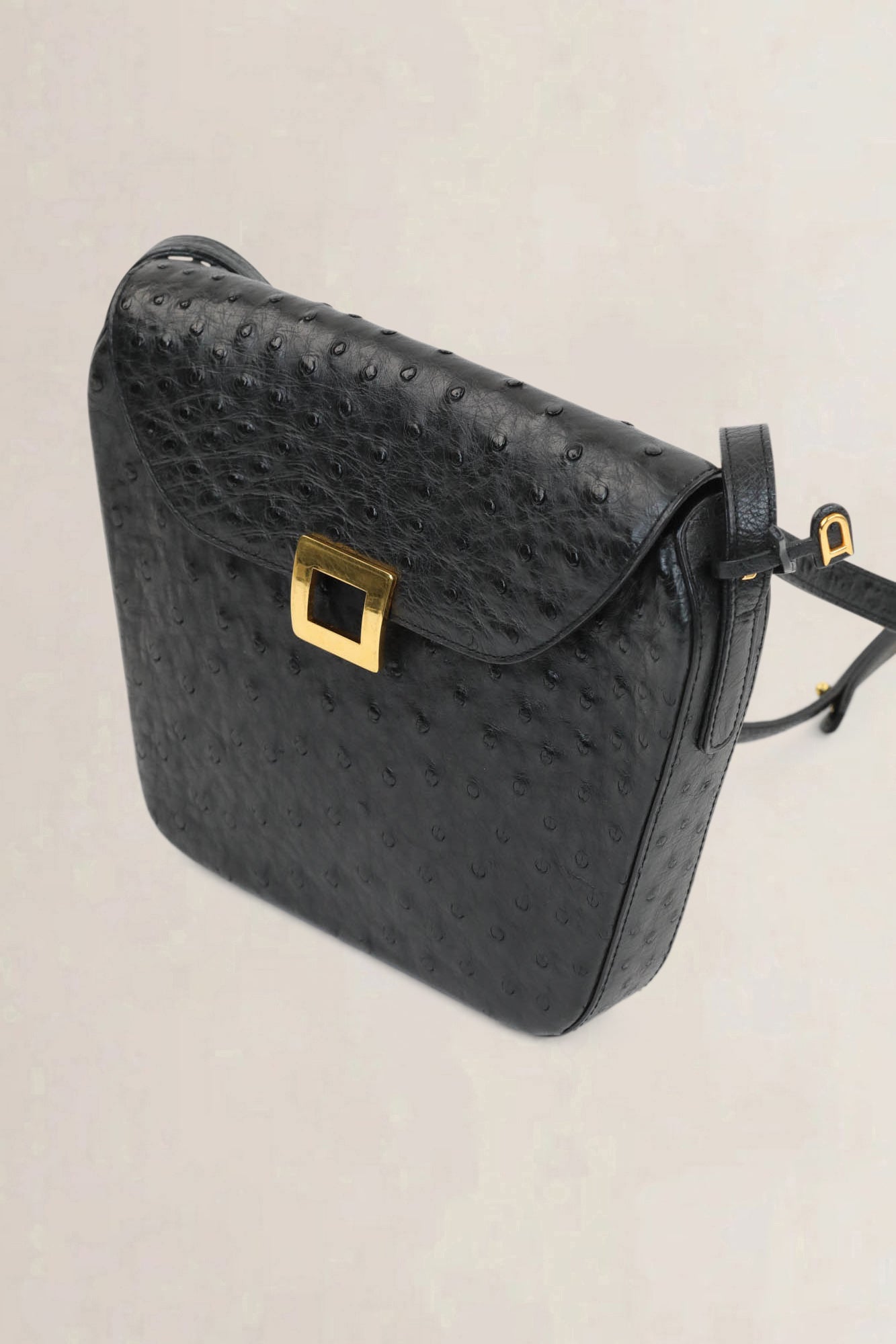 Delvaux Black Amité Ostrich Crossbody Bag