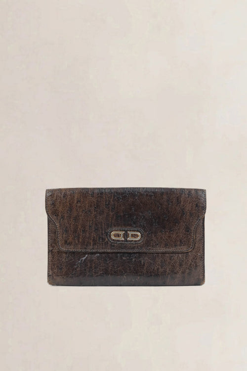 Delvaux Brown Ostrich Long Wallet