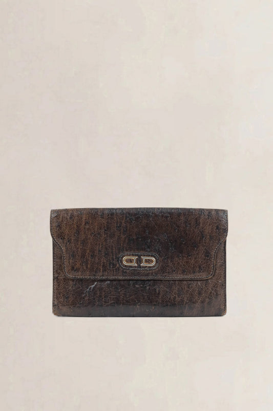 Delvaux Brown Ostrich Long Wallet