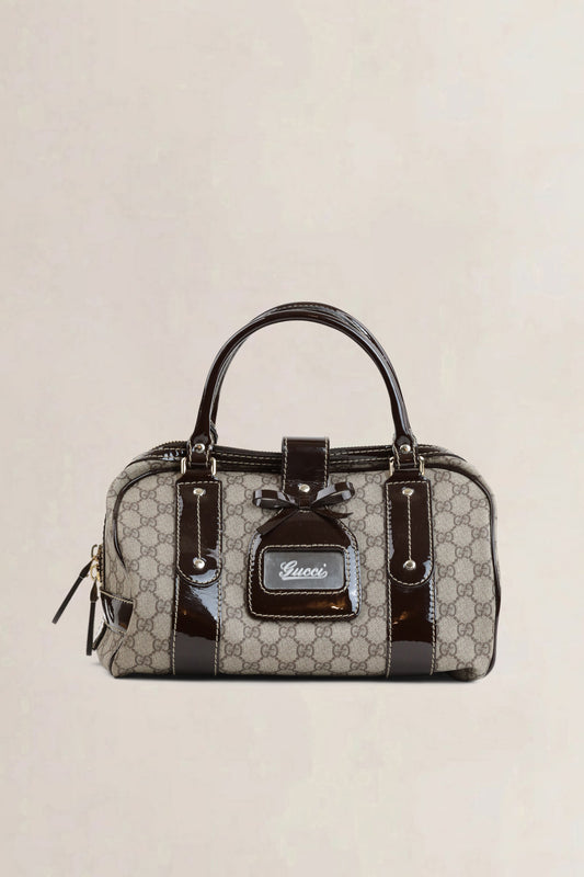 Gucci Brown GG Monogram Boston Vanity Top Handle Bag