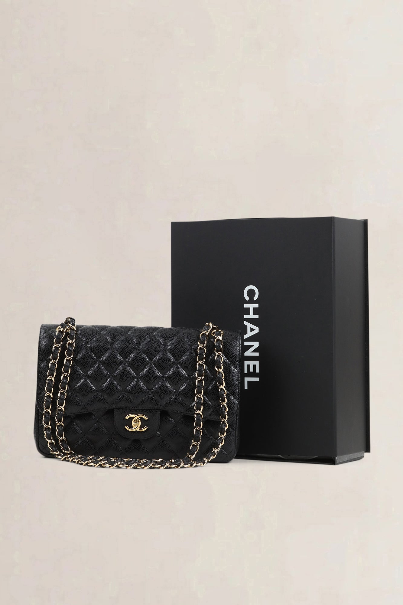 Chanel Black Caviar Leather Jumbo Timeless Double Flap Bag
