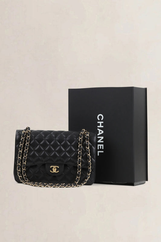 Chanel Black Caviar Leather Jumbo Timeless Double Flap Bag