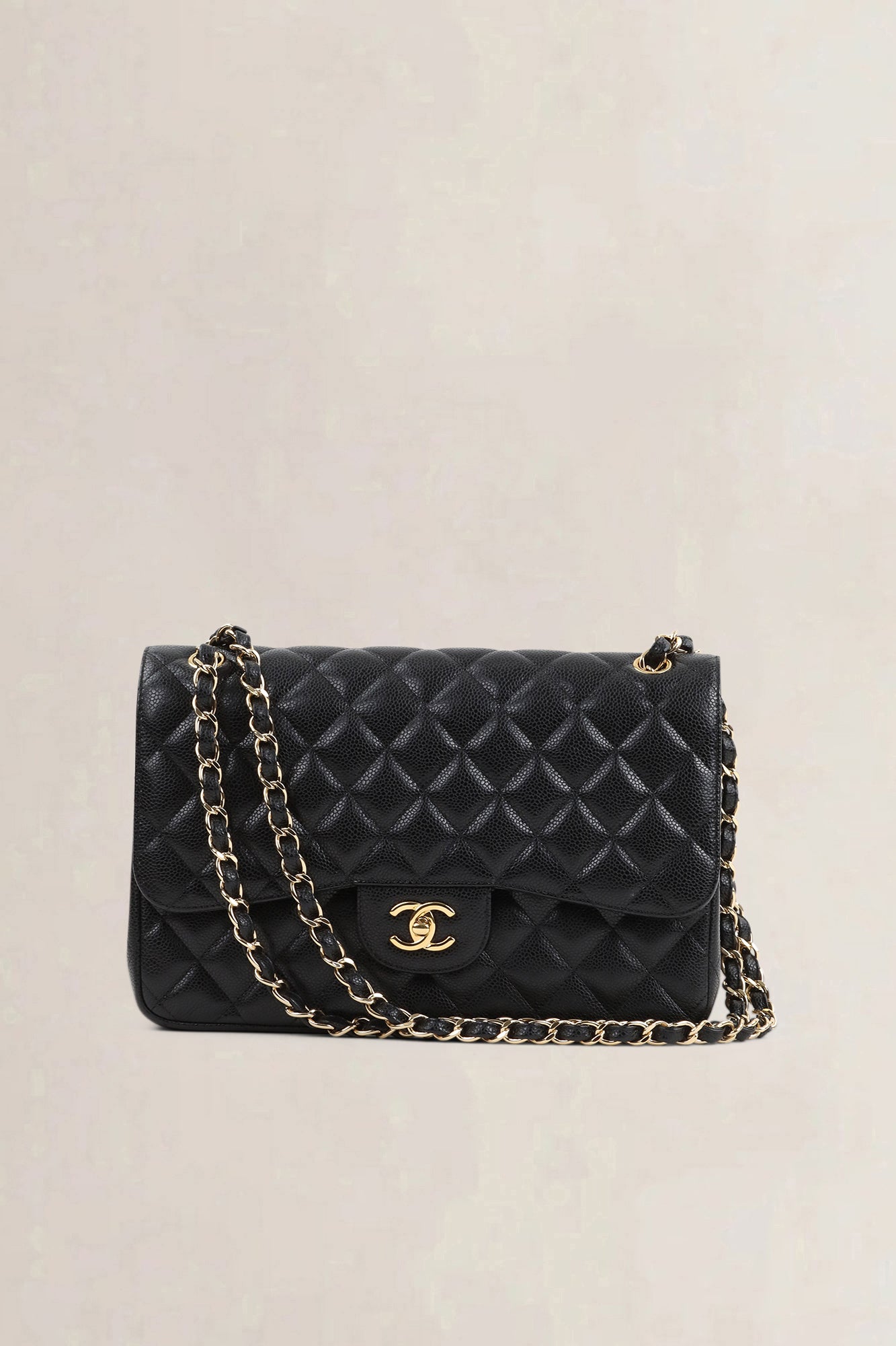 Chanel Black Caviar Leather Jumbo Timeless Double Flap Bag