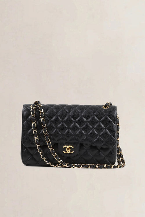 Chanel Black Caviar Leather Jumbo Timeless Double Flap Bag