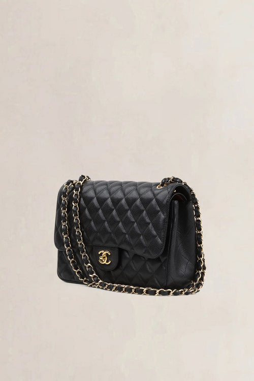 Chanel Black Caviar Leather Jumbo Timeless Double Flap Bag
