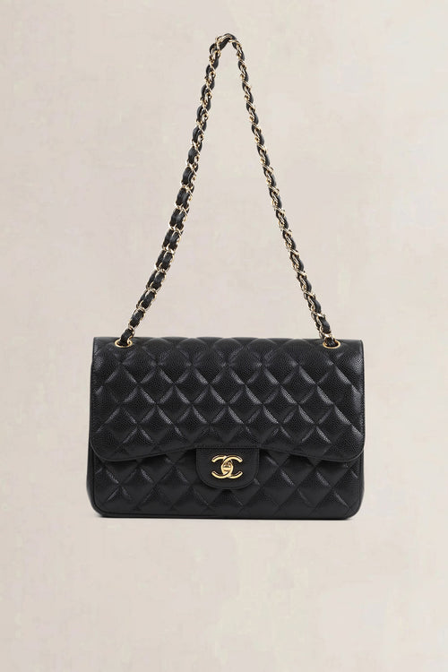 Chanel Black Caviar Leather Jumbo Timeless Double Flap Bag