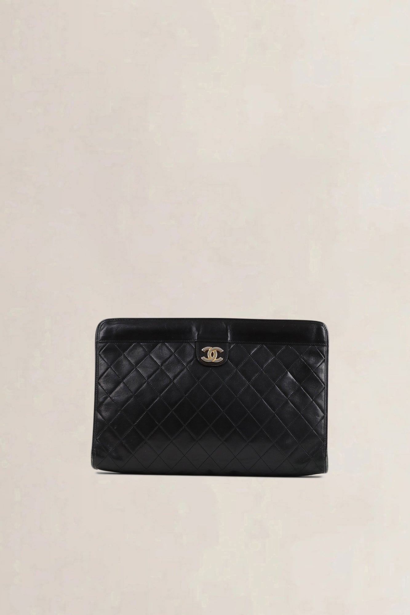 Chanel Black Matelasse Quilted Lambskin 24K Gold Plated Clutch
