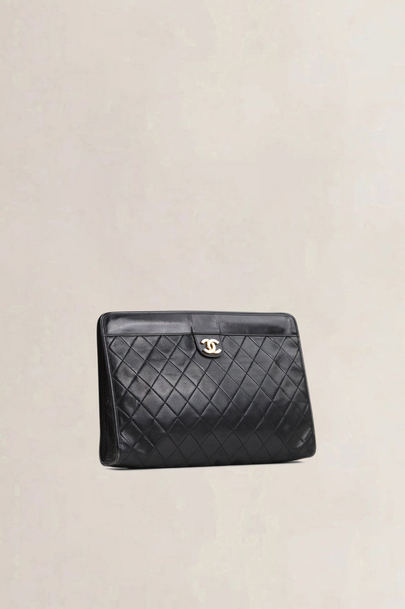 Chanel Black Matelasse Quilted Lambskin 24K Gold Plated Clutch