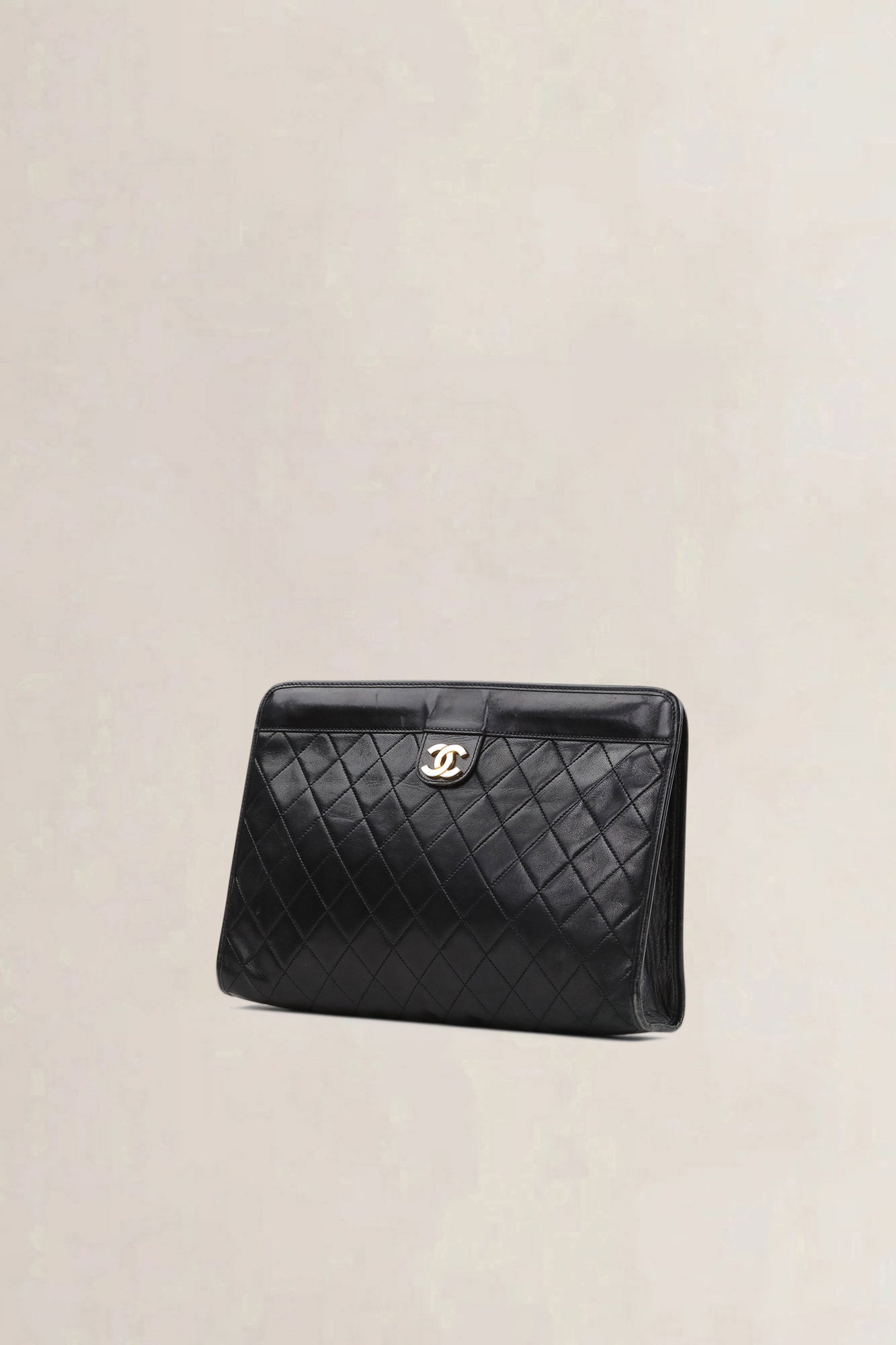Chanel Black Matelasse Quilted Lambskin 24K Gold Plated Clutch