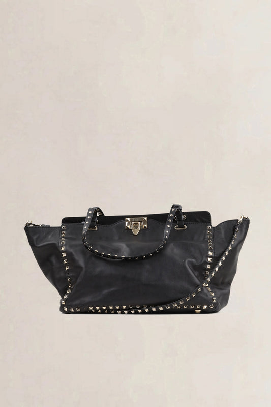 Valentino Garavani Black Rockstud Shopping Bag