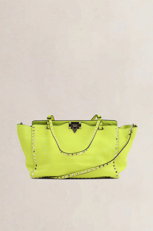Valentino Garavani Neon Yellow Rockstud Shopping Bag