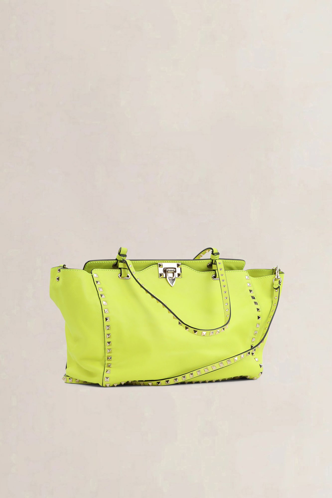 Valentino Garavani Neon Yellow Rockstud Shopping Bag