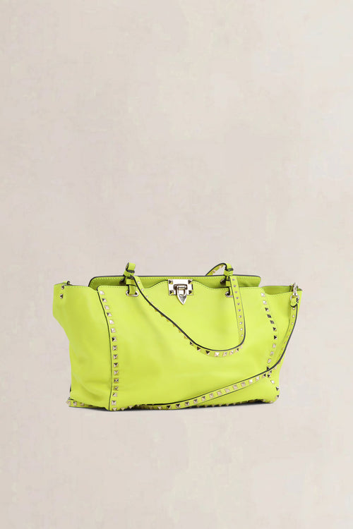 Valentino Garavani Neon Yellow Rockstud Shopping Bag