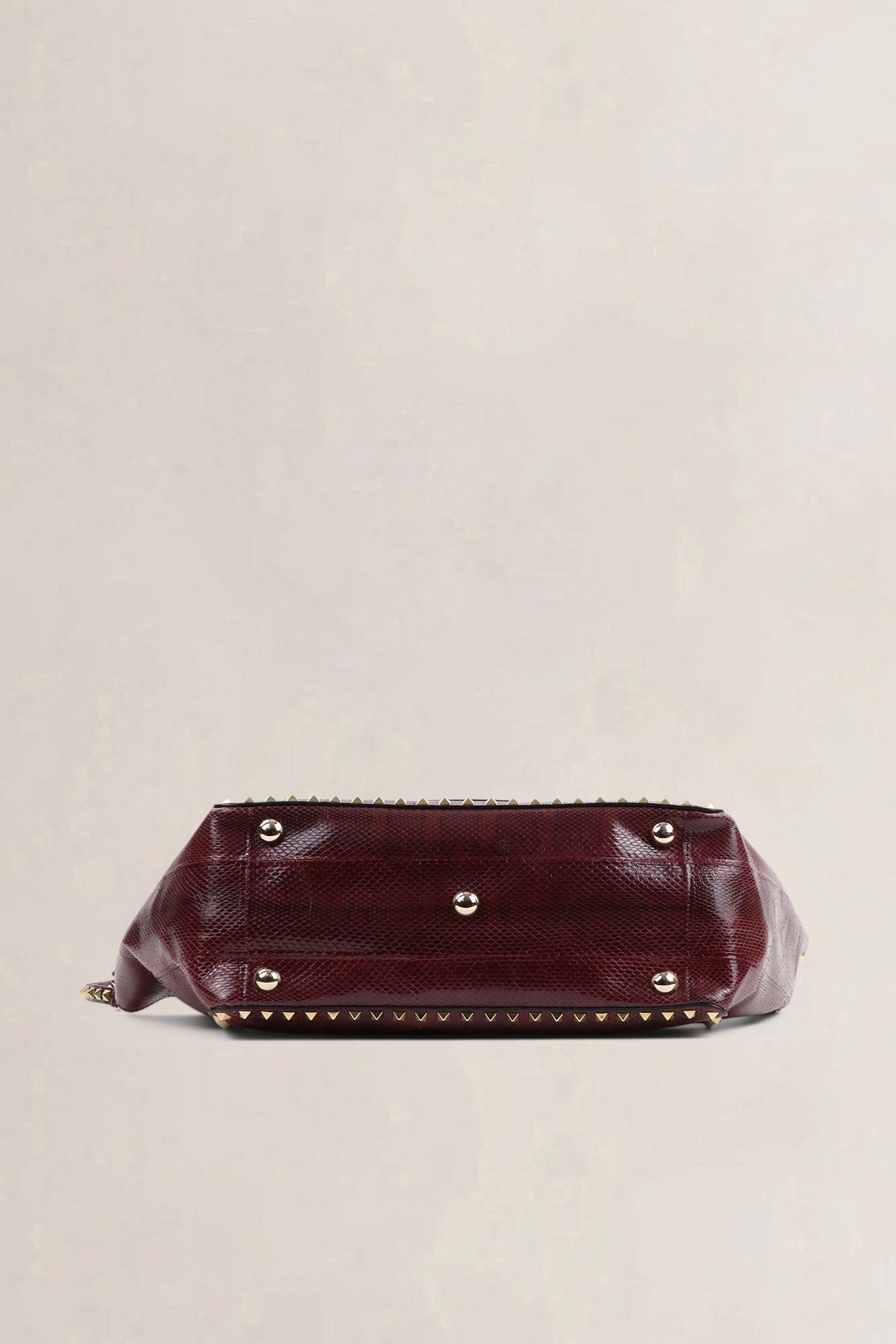 Valentino Garavani Burgundy Python Rockstud Shopping Bag