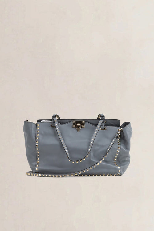 Valentino Garavani Grey/Blue Rockstud Shopping Bag