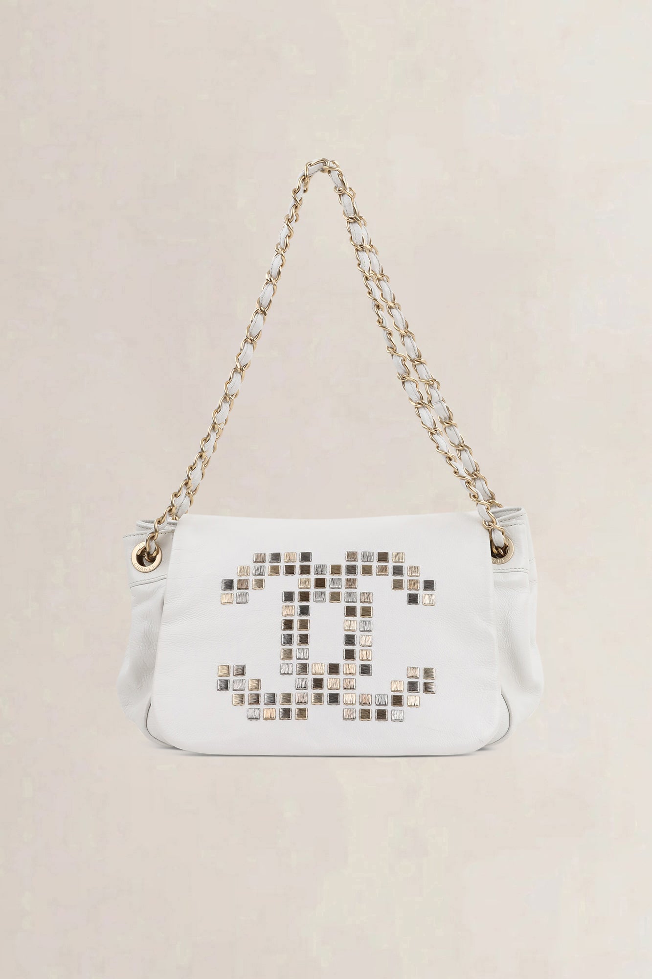 Chanel White Mosaic Studs Acordion Flap Bag
