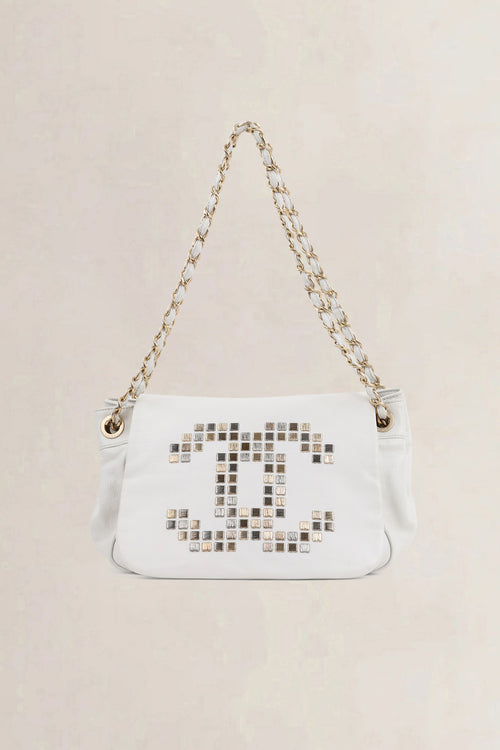 Chanel White Mosaic Studs Acordion Flap Bag