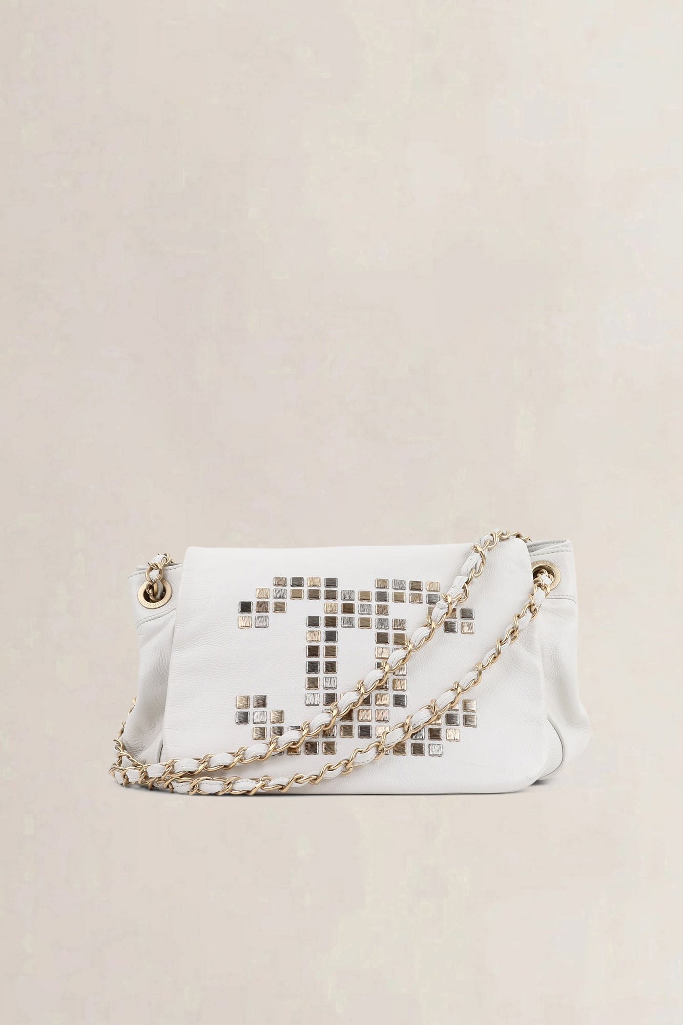 Chanel White Mosaic Studs Acordion Flap Bag