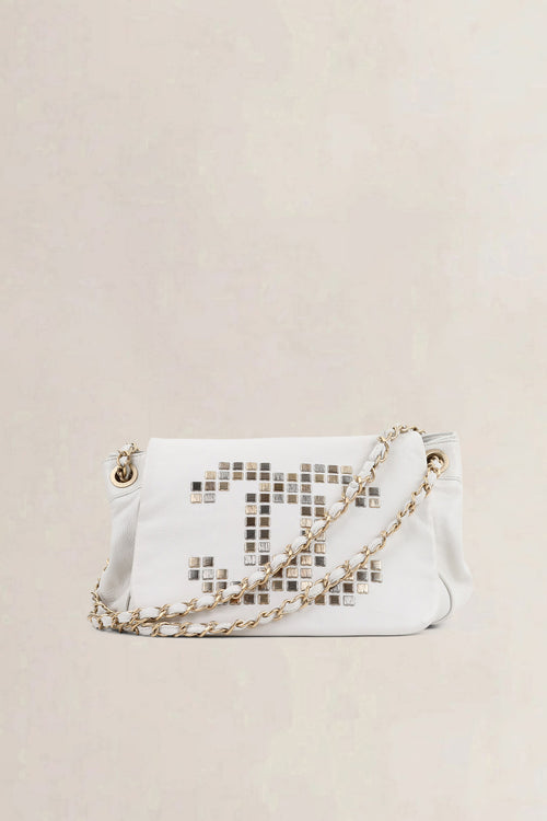 Chanel White Mosaic Studs Acordion Flap Bag