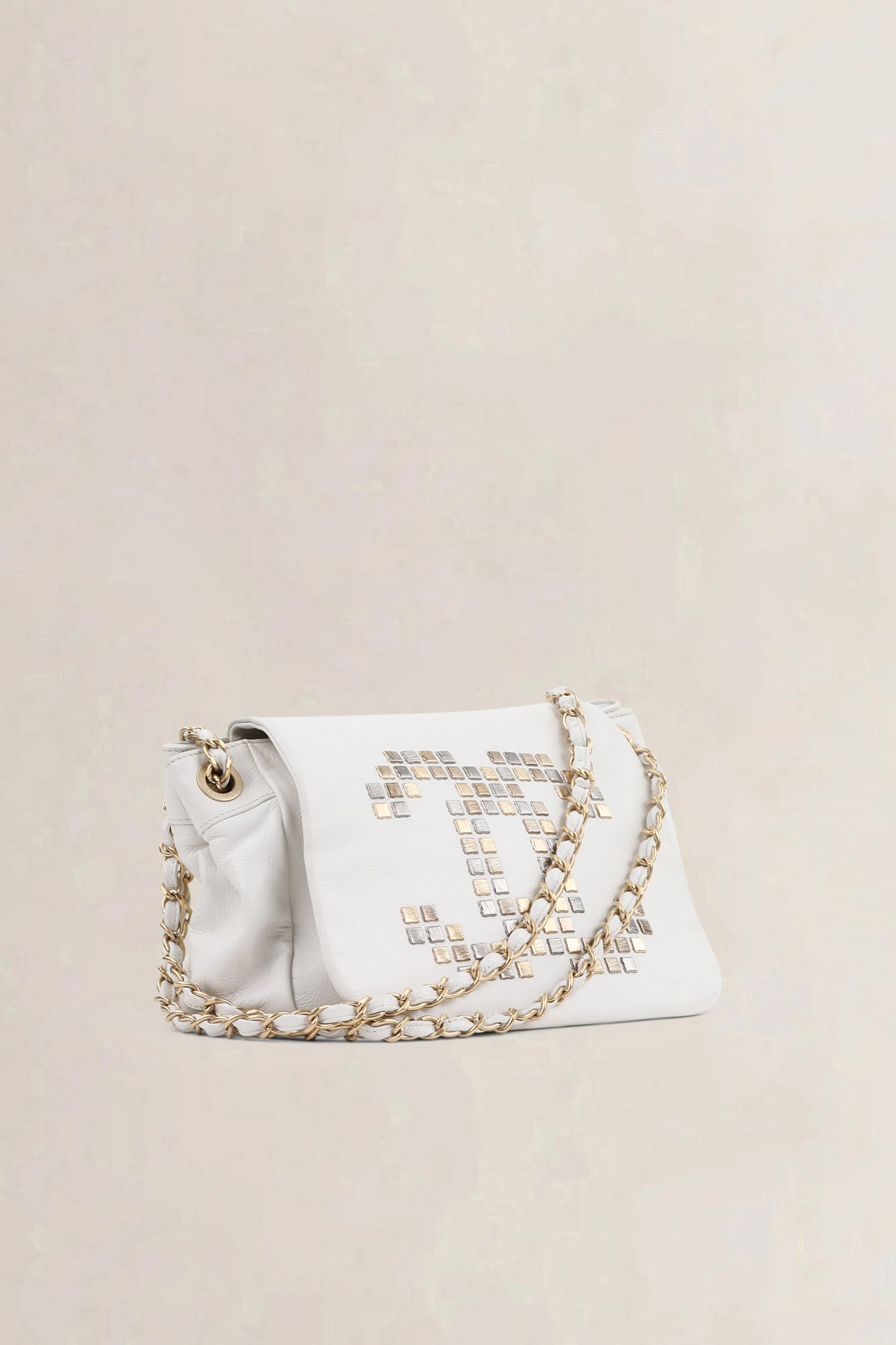 Chanel White Mosaic Studs Acordion Flap Bag