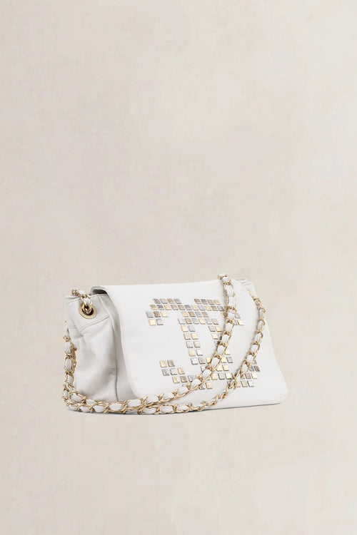 Chanel White Mosaic Studs Acordion Flap Bag