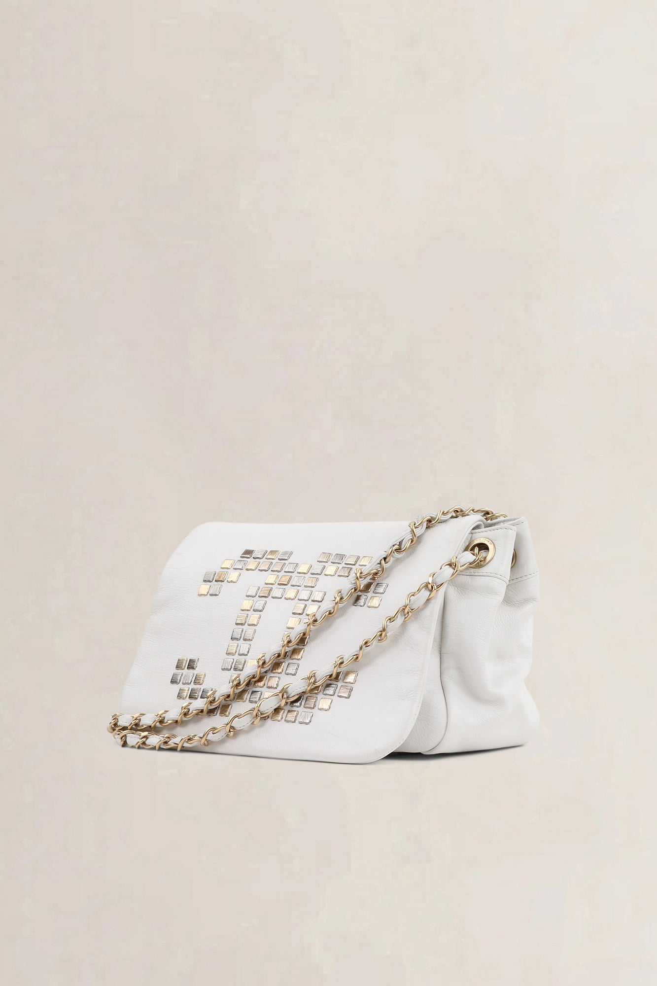 Chanel White Mosaic Studs Acordion Flap Bag