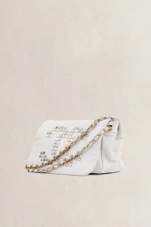 Chanel White Mosaic Studs Acordion Flap Bag
