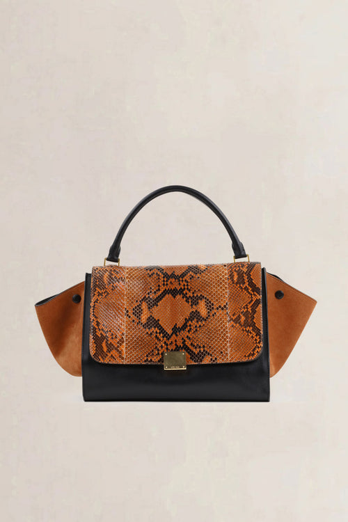 Céline Orange/Black Python Trapeze Top Handle Bag